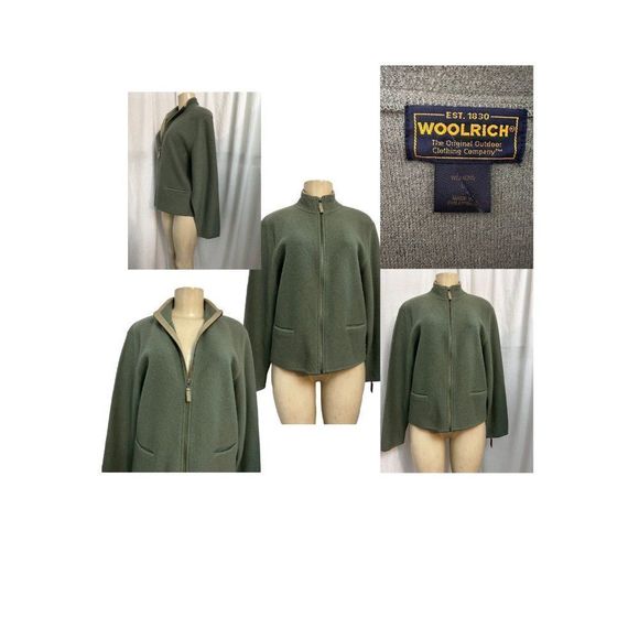Woolrich Cardigan  Olive Green Cardigan  100%  Lambs Wool Full Zip Size L #1119 - Picture 2 of 16